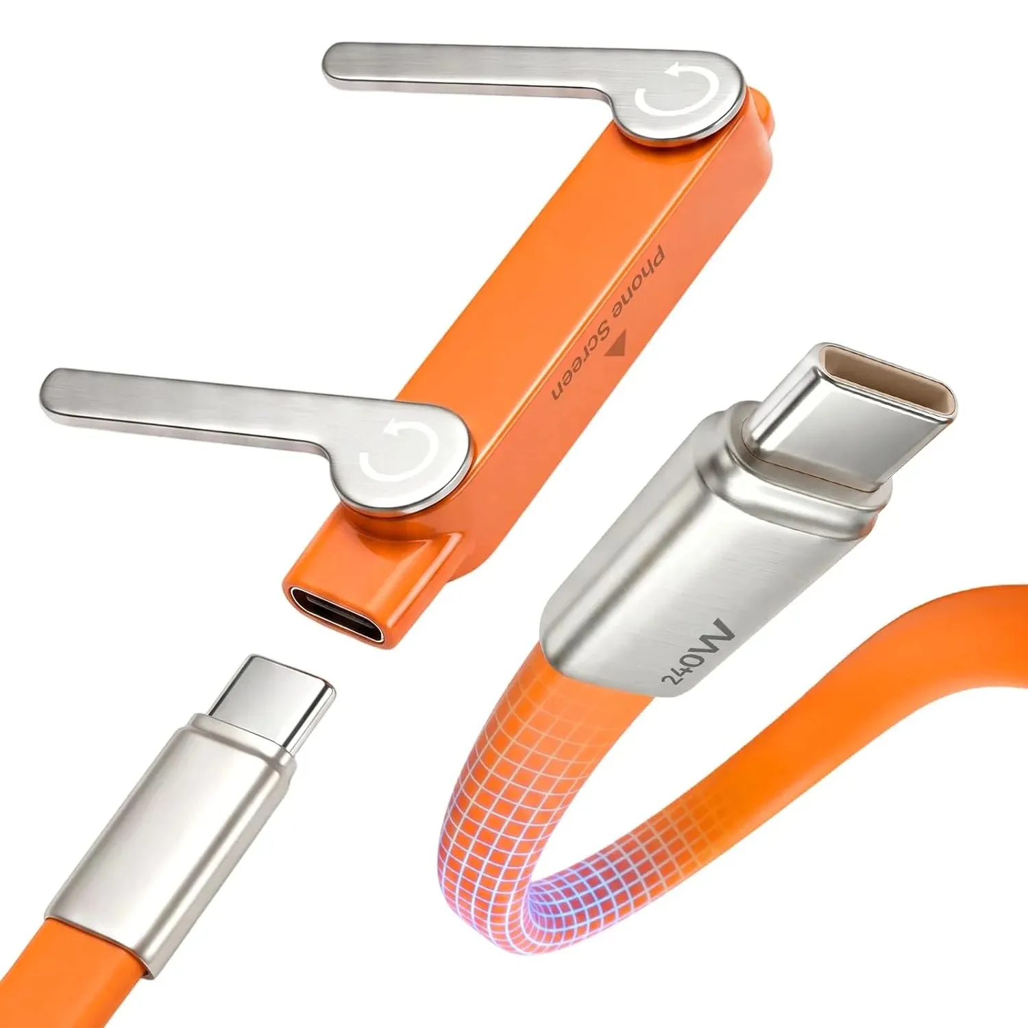 Fast-Charging Cable with Detatchable Stand - Lightning | Orange