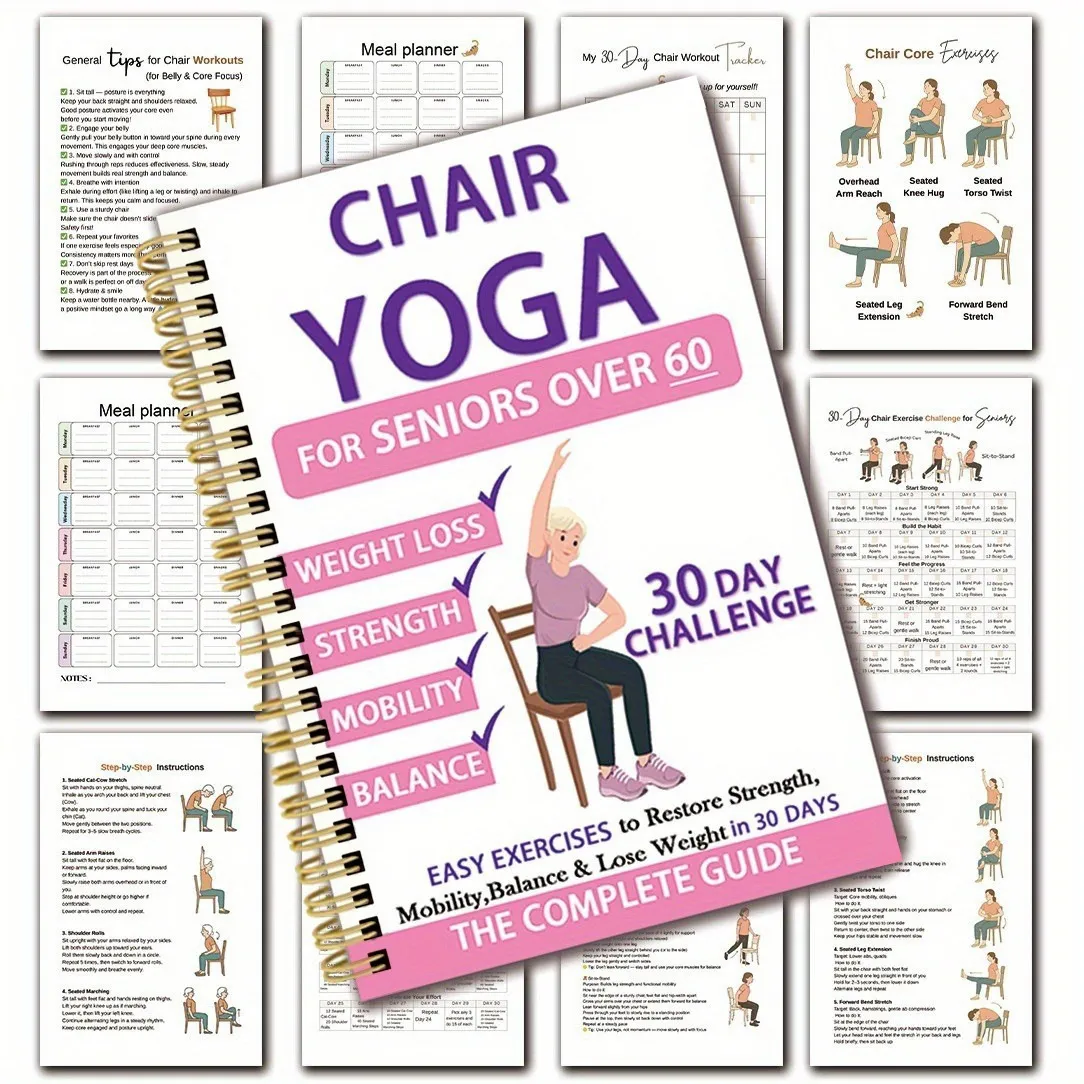 The Complete Guide to Chair Yoga for Seniors Over 60: 40+ Low-Impact Easy Exercises to Restore Strength, Mobility, Balance, and Lose Weight - Pink For Seniors Over 60